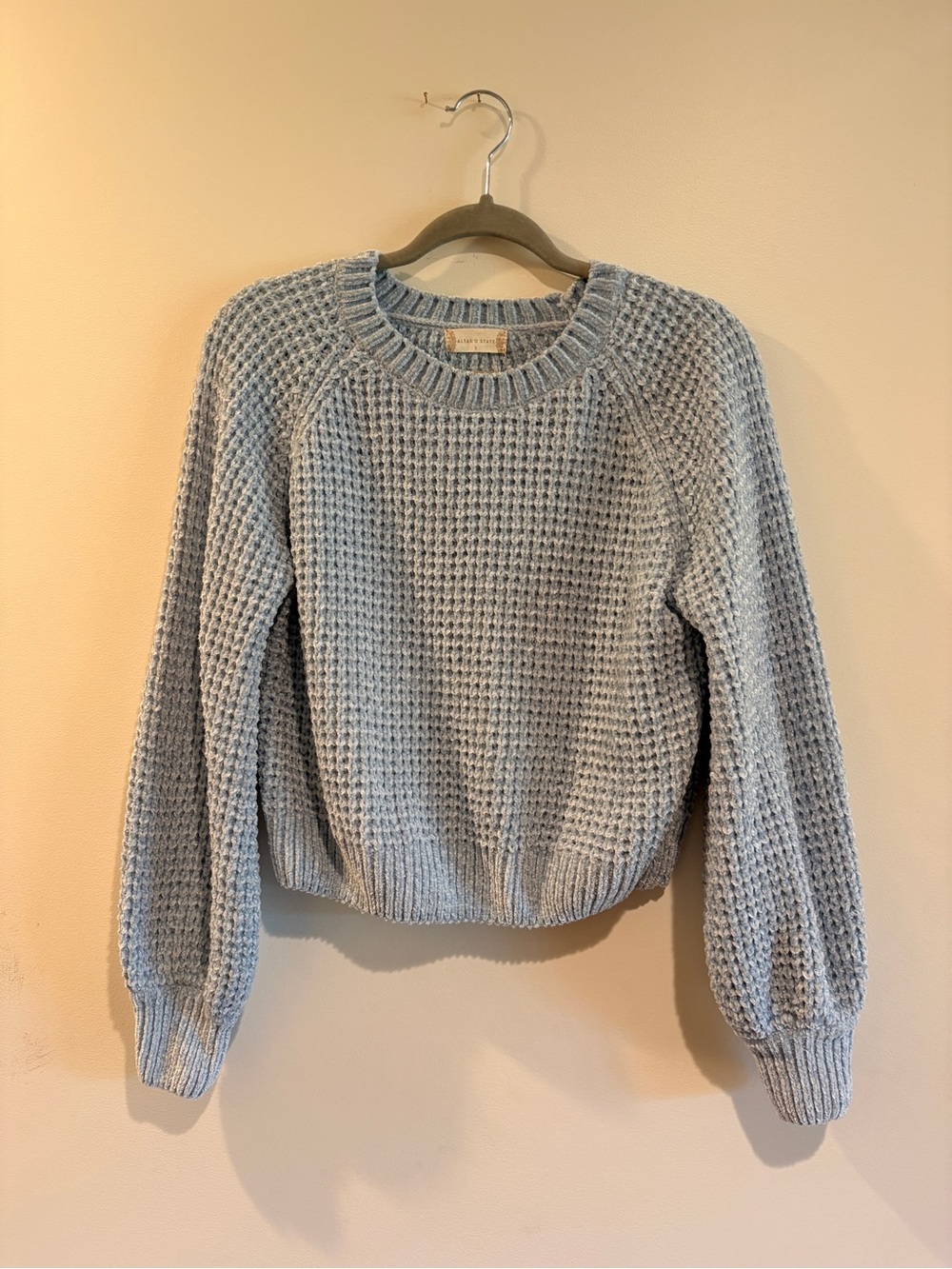 Altar’d State Cozy Light Blue Waffle-Knit Crewneck Sweater